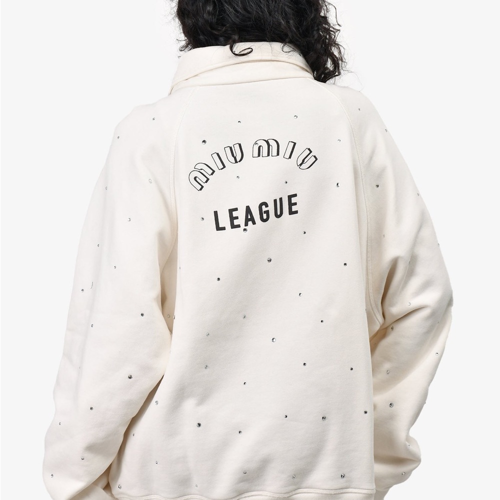 Miu Miu Ivory Embellished Polo Sweatshirt - Picture 3 of 8
